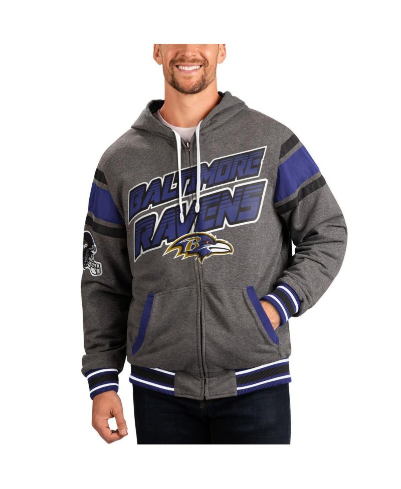 Men's Purple, Gray Baltimore Ravens Extreme Full Back Reversible Hoodie Full-Zip Jacket