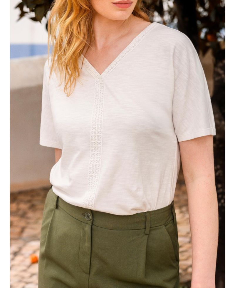 Women's Slub Jersey V-Neck Trim Top