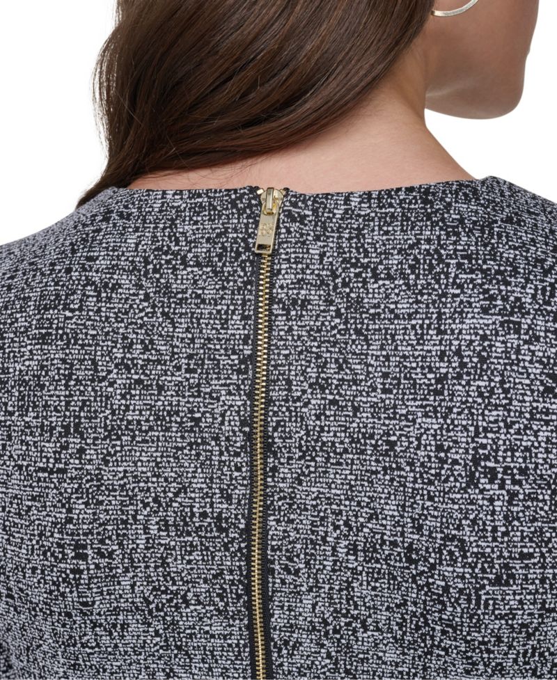 Women's Short-Sleeve Crewneck Textured-Knit Fit and Flare Dress