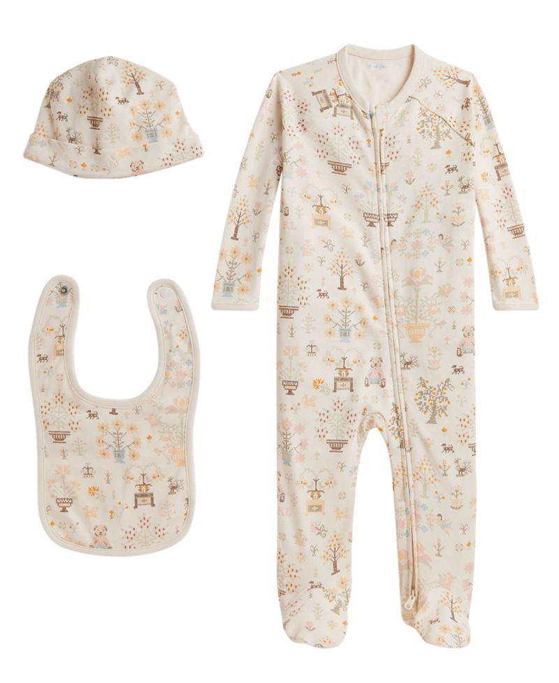 Baby Girls' Polo Bear Cotton Long-Sleeve One-Piece, Bib and Beanie Hat, 3-Piece Set