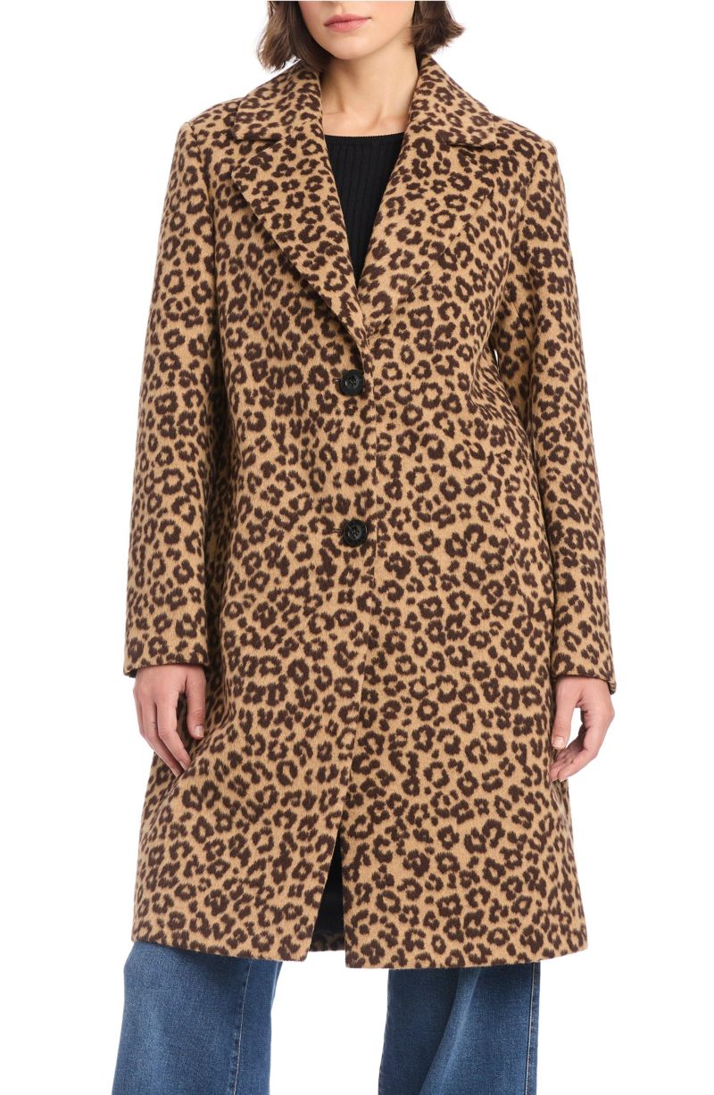Women’s Single-Breasted Wool-Blend Boyfriend Leopard Coat