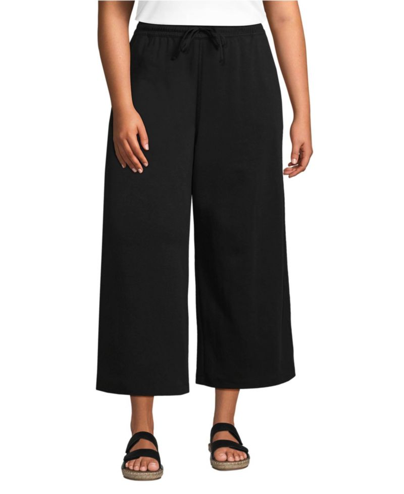 Plus Size Sport Knit Elastic Waist Wide Leg Crop Pants