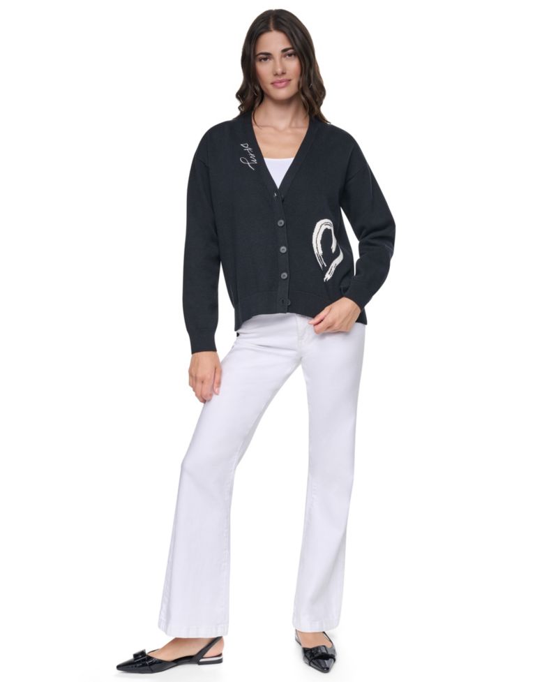 Women's Heart Brush Stroke Button-Front V-Neck Cardigan Sweater