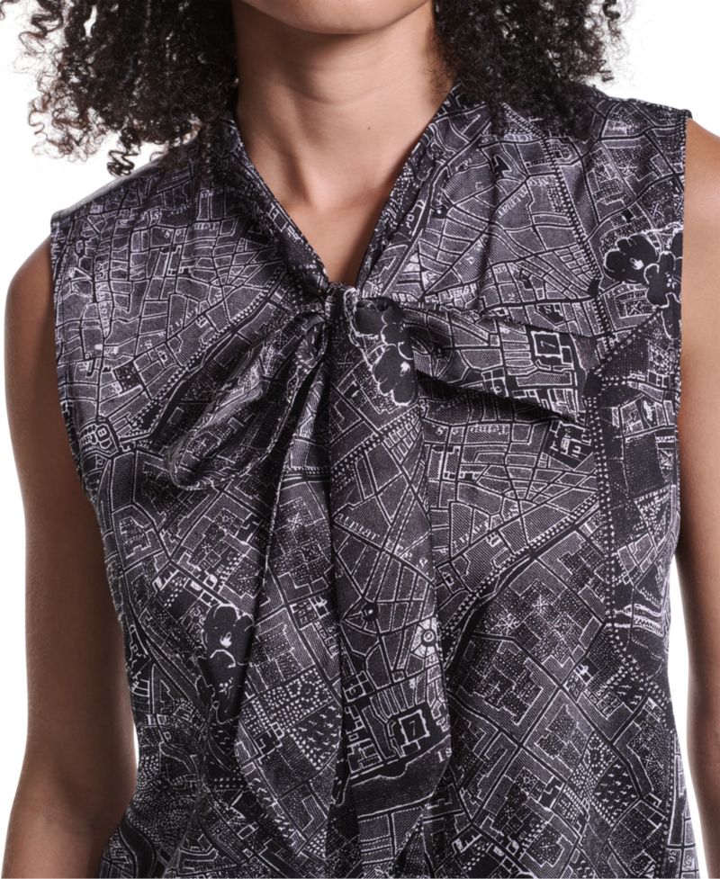Women's Sleeveless Mock-Neck Button-Front Blouse