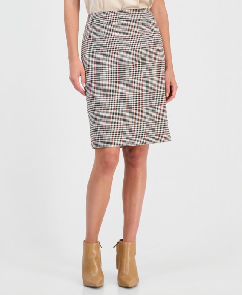 ASL Petite Plaid Pencil Knee-Length Skirt