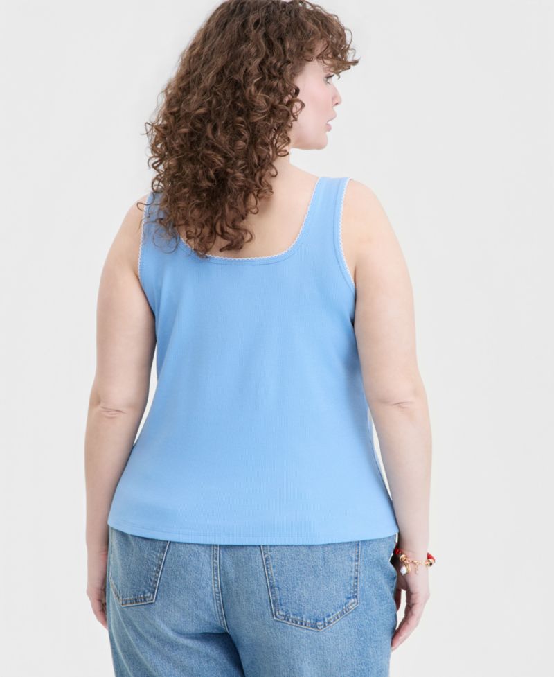 Women's Button-Down Contrast-Stitch Rib Tank Top