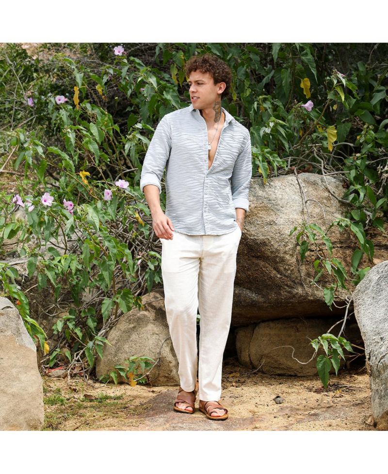 Men's Baby Blue Self-Design Wave Shirt