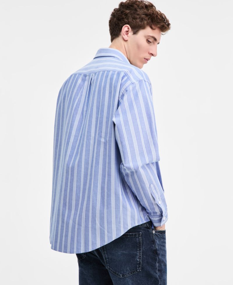 HUGO by Men's Ebill Cotton Long-Sleeve Striped Oxford Shirt