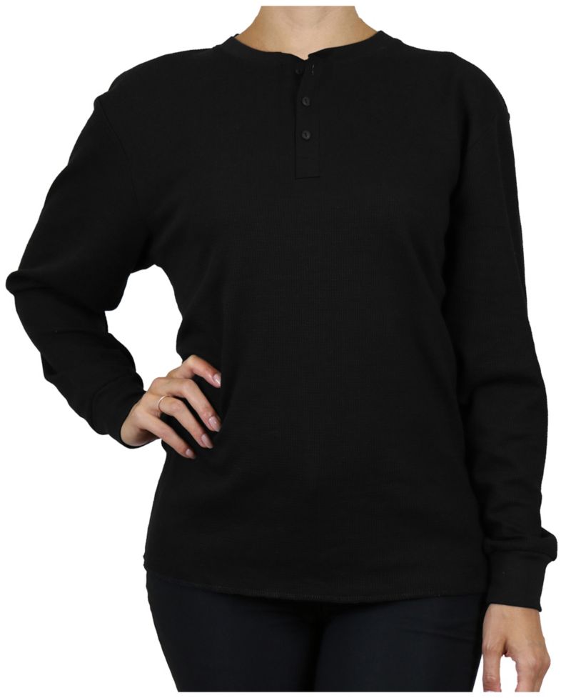 Women's Oversize Loose Fitting Waffle-Knit Henley Thermal Sweater