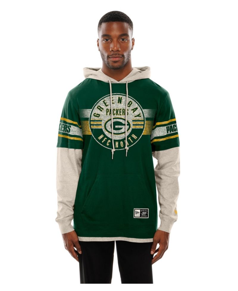 Men's Green Green Bay Packers Twofer Layered Long Sleeve Hooded T-Shirt