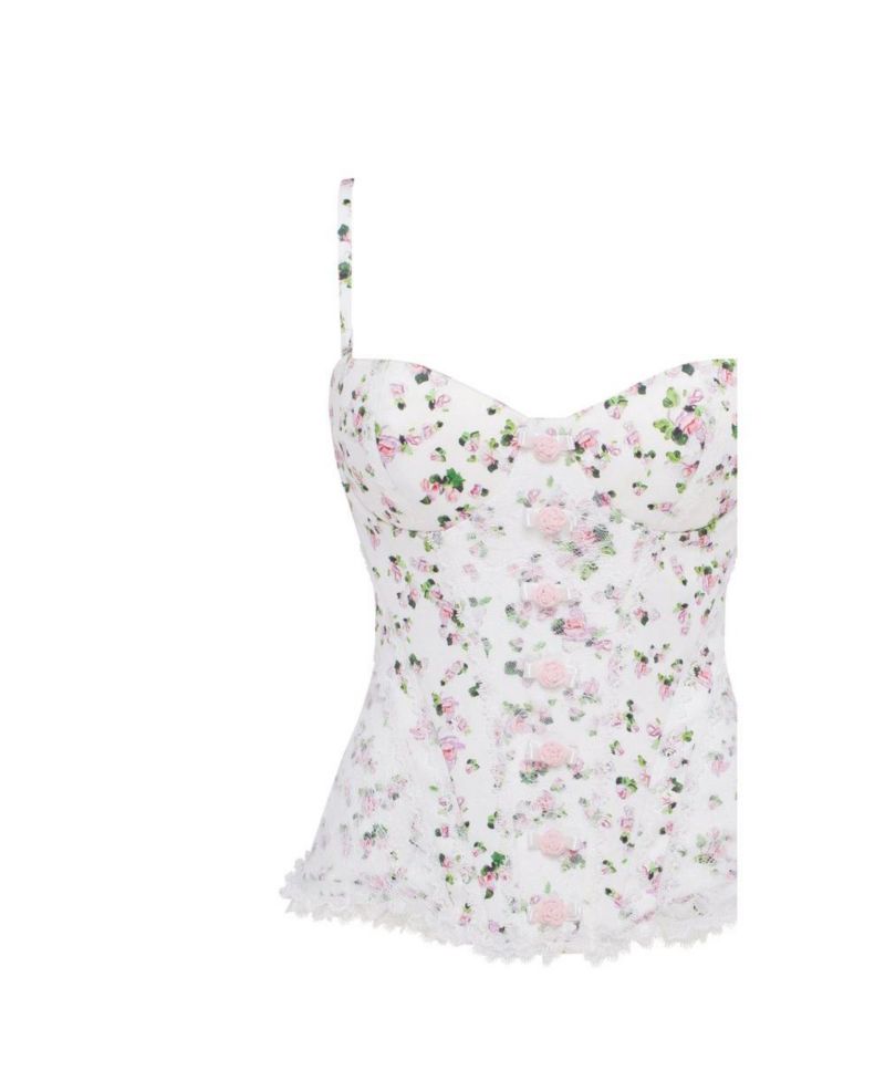 Womens Romantic apple blossom corset with rosebud appliques