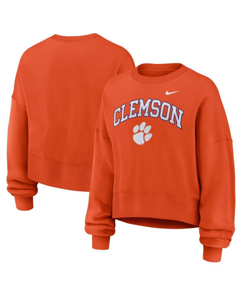 Women's Orange Clemson Tigers Oversized Phoenix Arch Pullover Sweatshirt