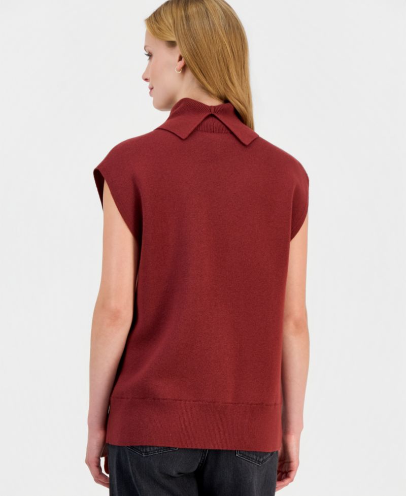 Women's Contro Sleeveless Cotton-Wool Blend Turtleneck Sweater