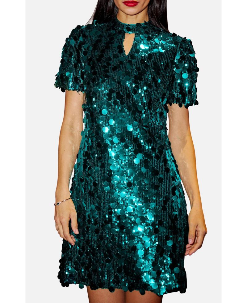 Women's Sequin Short Sleeve Tunic Dress