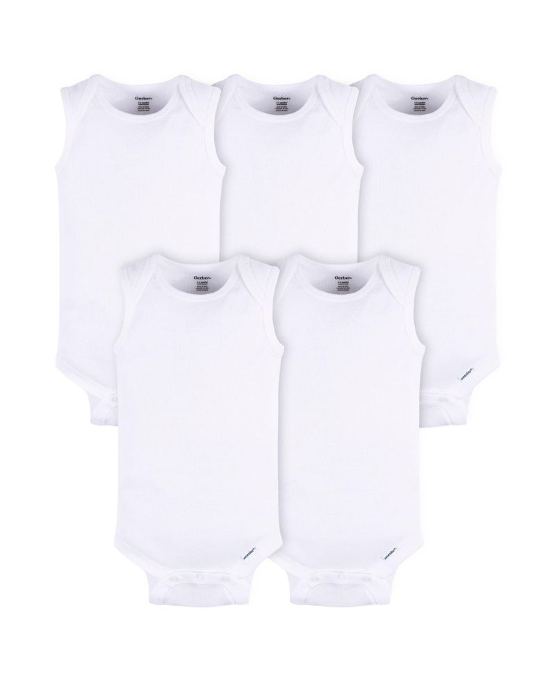 Baby Boys or Baby Girls White Sleeveless Onesies Bodysuits, 5-Pack