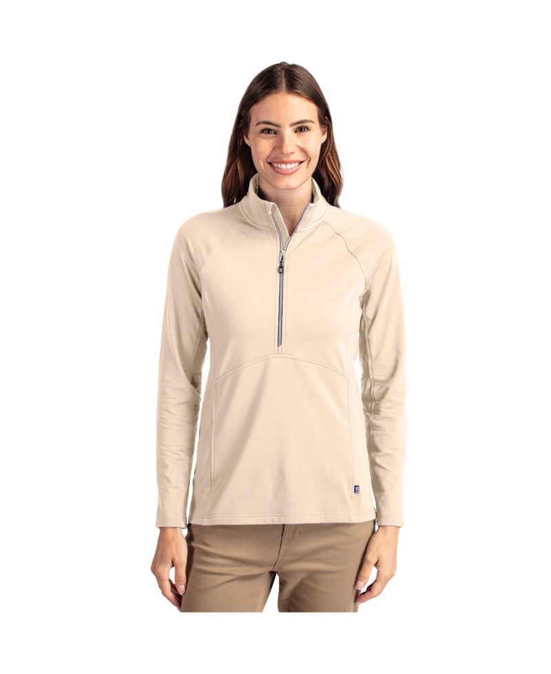 Women's Cutter and Buck Adapt Knit Stretch Half Zip Long Sleeve Pullover