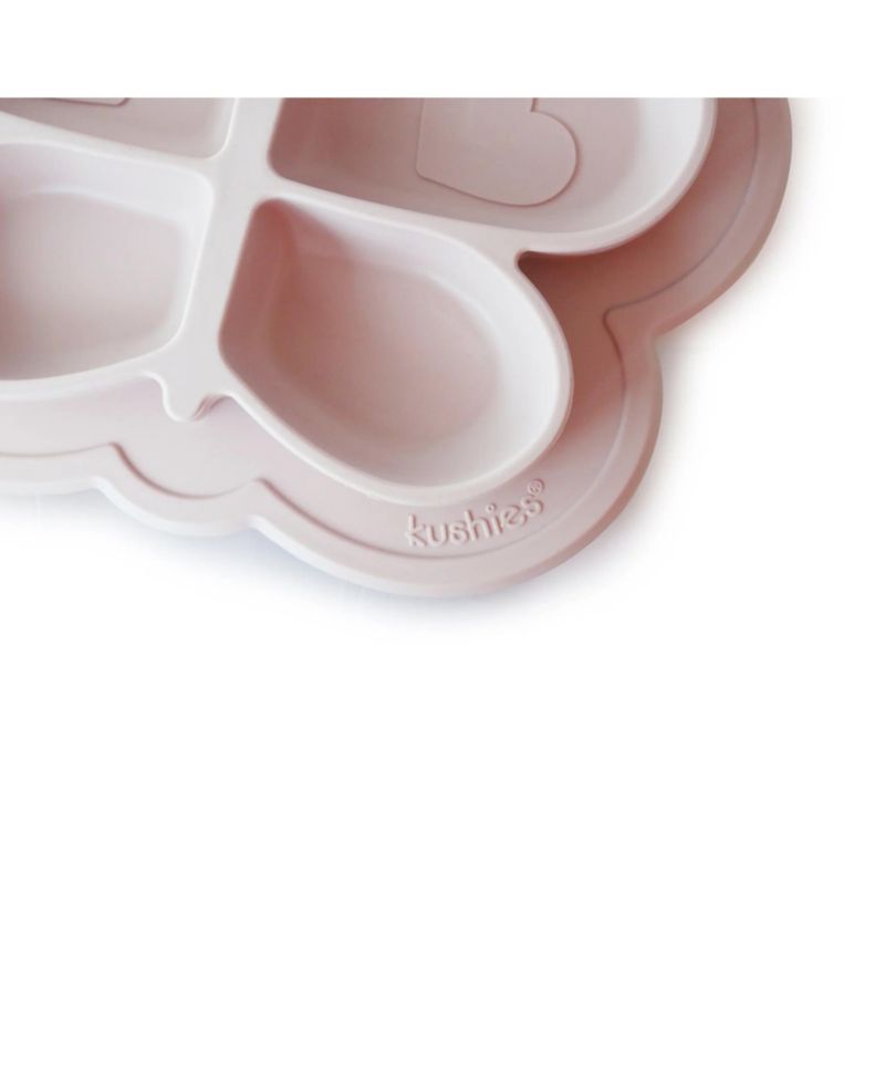 Silicone Divided Suction Plate, Unbreakable, Microwave Safe, Pink Butterfly