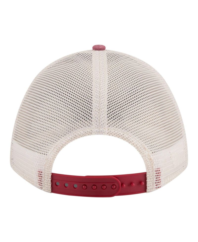 Men's Stone/Crimson Alabama Crimson Tide Frayed Patch 9FORTY M-Crown A-Frame Trucker Adjustable Hat