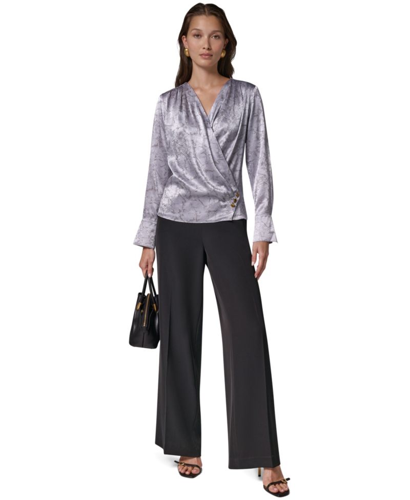 Women's Faux-Wrap V-Neck Long-Sleeve Blouse