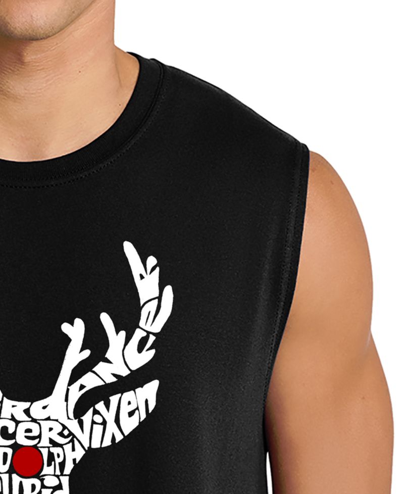 Men's Reindeer Christmas Word Art Graphic Tank Top