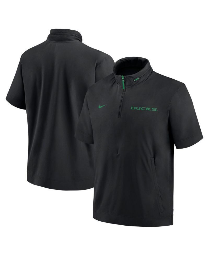 Men's Black Oregon Ducks 2024 Sideline Coach Short Sleeve Half-Zip Hoodie Jacket