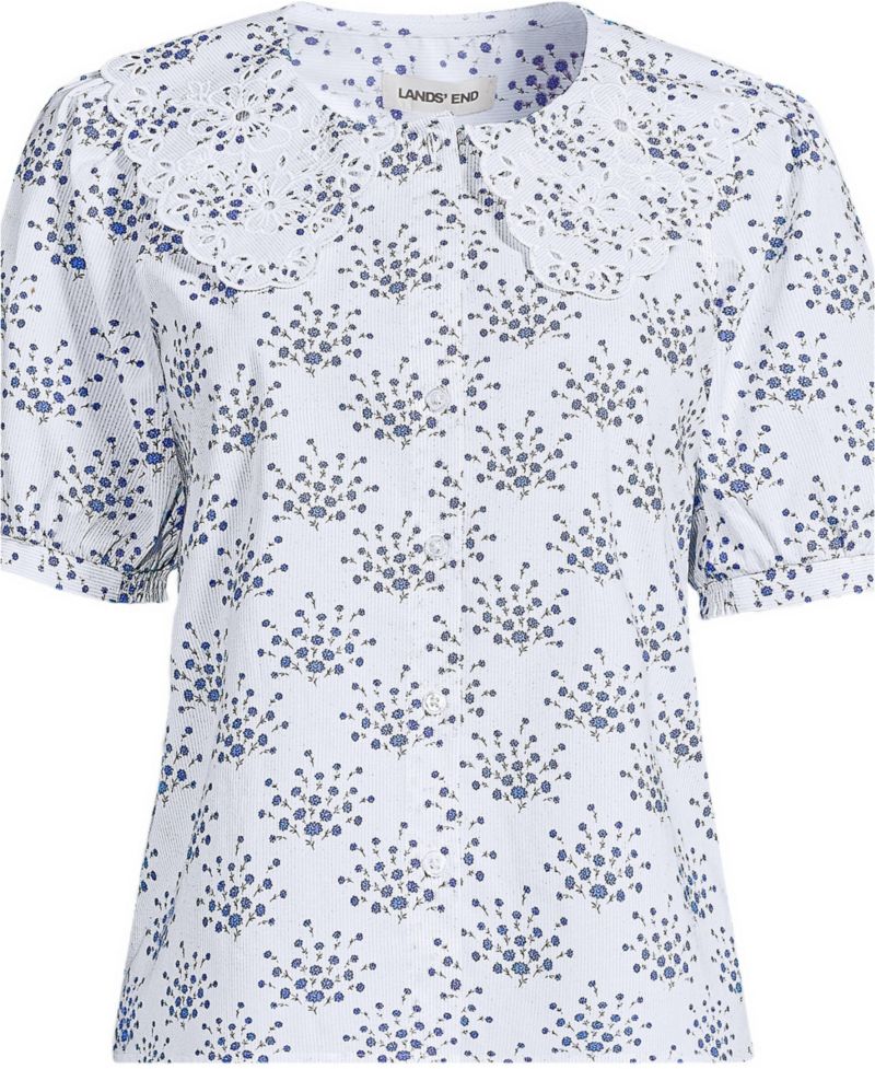 Women's Poplin Puff Sleeve Ruffle Collar Blouse