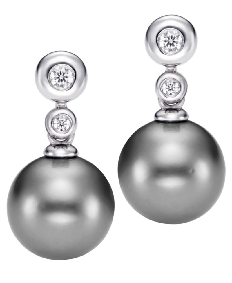 Cultured Tahitian Pearl (8-9mm) & Diamond (0.08 ct. t.w.) Stud Earrings