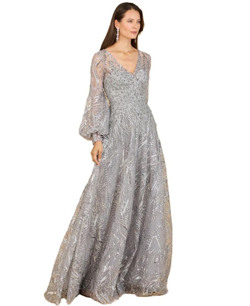 Women's V Neckline Long Sleeve Gown