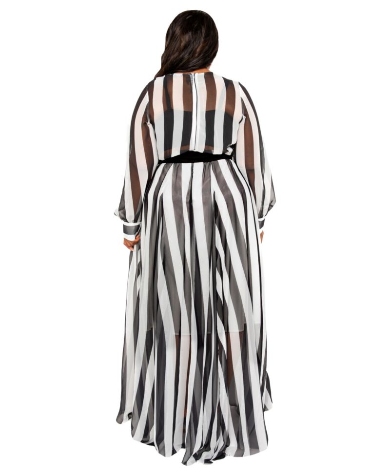Plus Size Stripe Surplice Maxi Dress