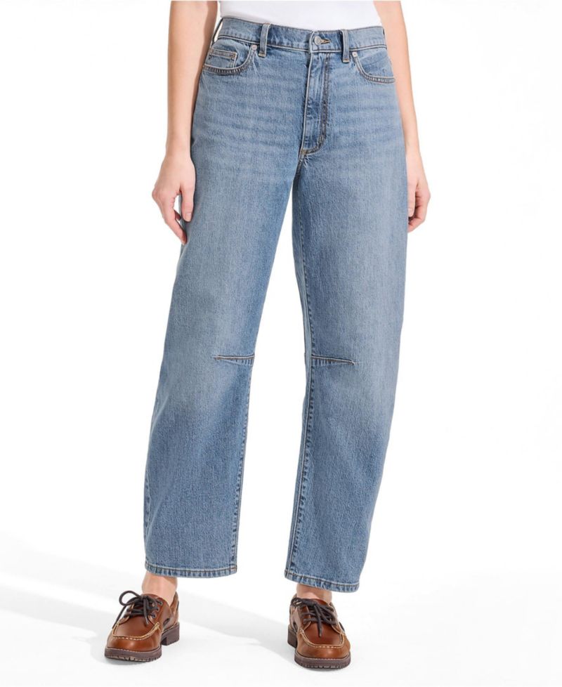 Petite Soft Denim Mid Rise Relaxed Barrel Leg Ankle Jeans