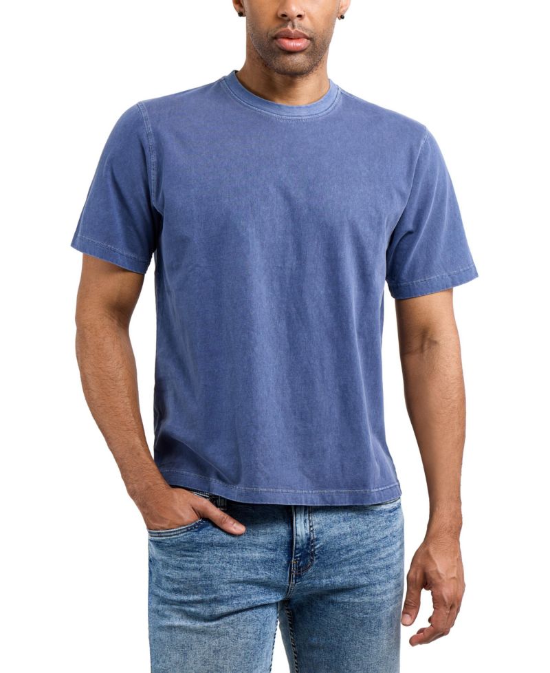 Men's Vintage Distressed Boxy Oversized Heavyweight Acid Wash Cotton Crew T-Shirt