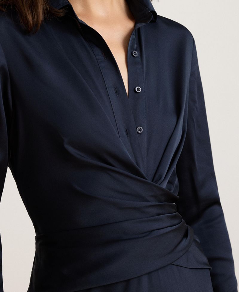 Women's Pleated Button-Up Charmeuse Gown