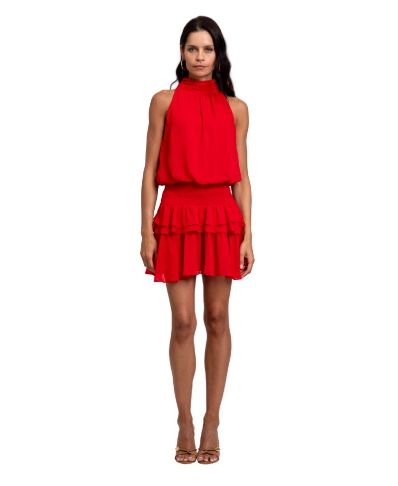 Women's Leah Halter Tiered-Ruffle Plisse Chiffon Mini Dress