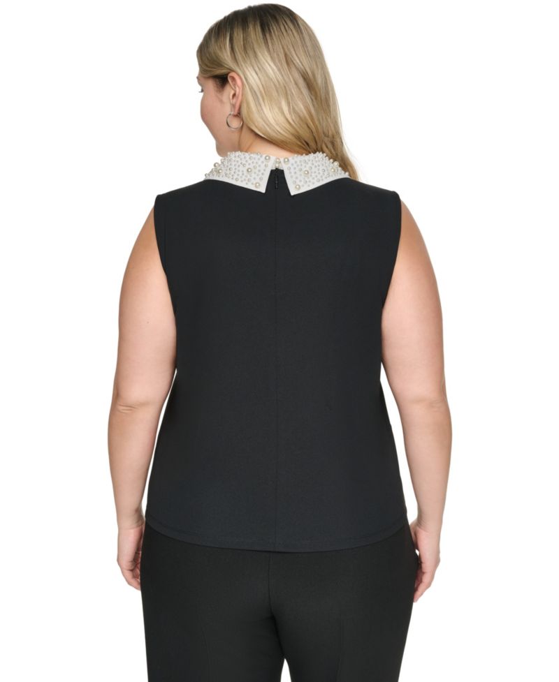 Plus Size Imitation Pearl Collar Knit Top