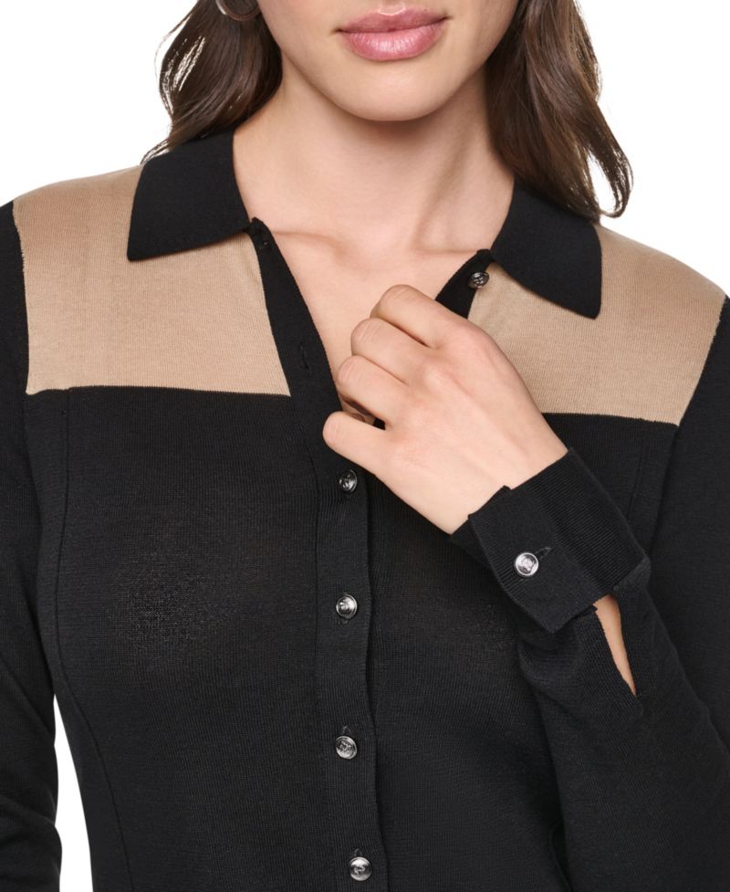 Women's Colorblock Collared Button-Up Ultralight Top