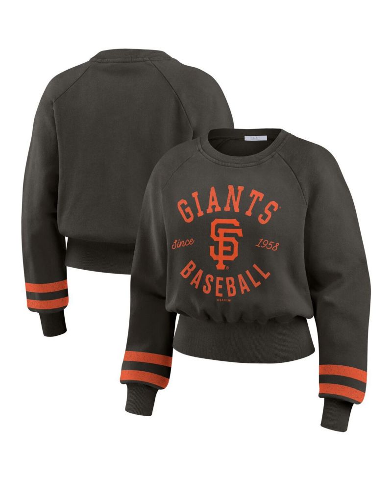 Women's Black San Francisco Giants Vintage Washed Cropped Pullover Sweatshirt