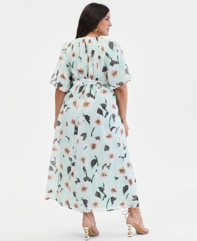 Plus Size Puffed-Sleeve Maxi Dress