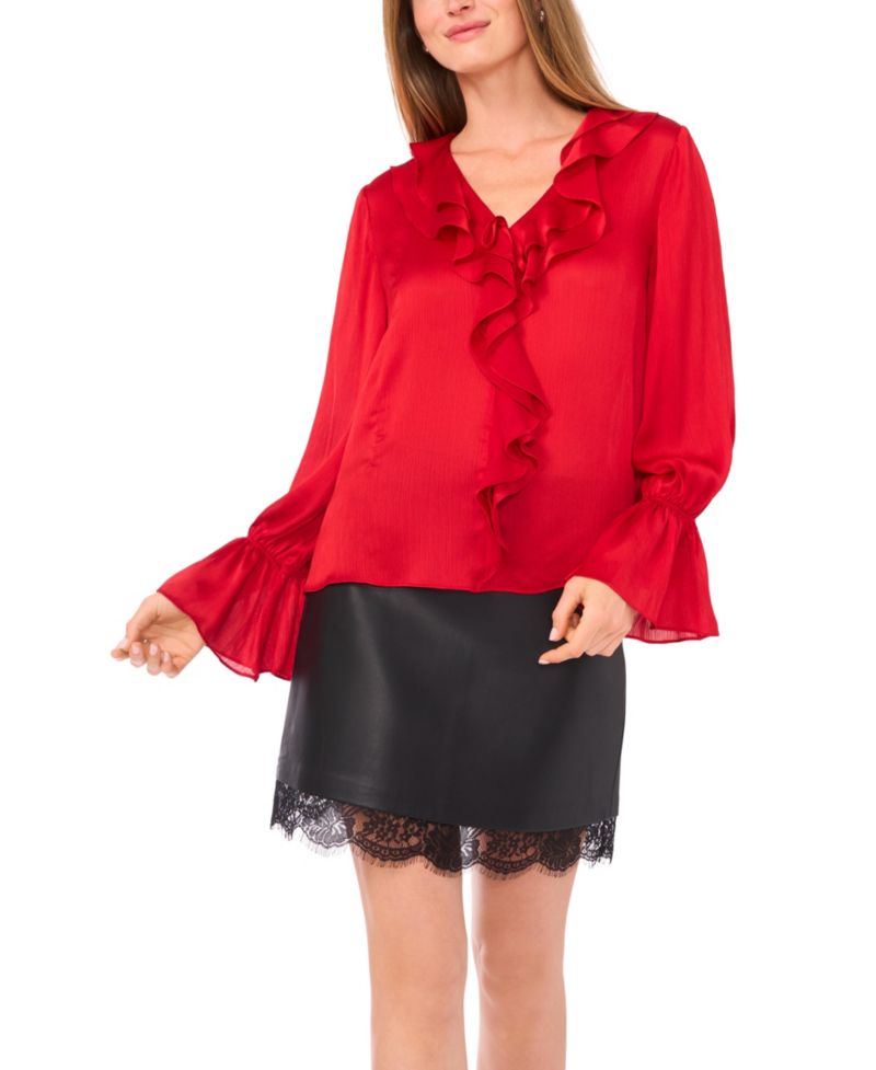 Women's Ruffled V-Neck Bell-Sleeve Top