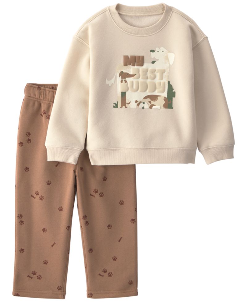 Baby Boys' My Best Buddy Dog Fleece Sweatshirt and Pants, 2-Piece Set