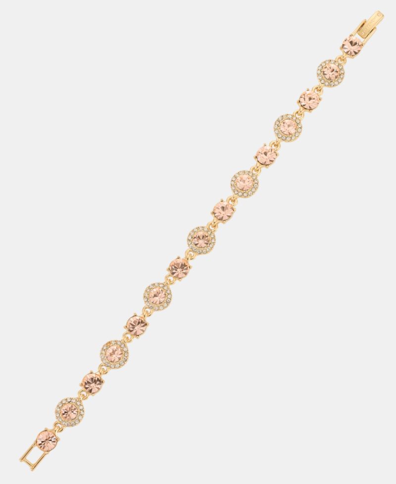 Gold-Tone Boxed Blue Pav&eacute; Halo Bracelet And Earring Set