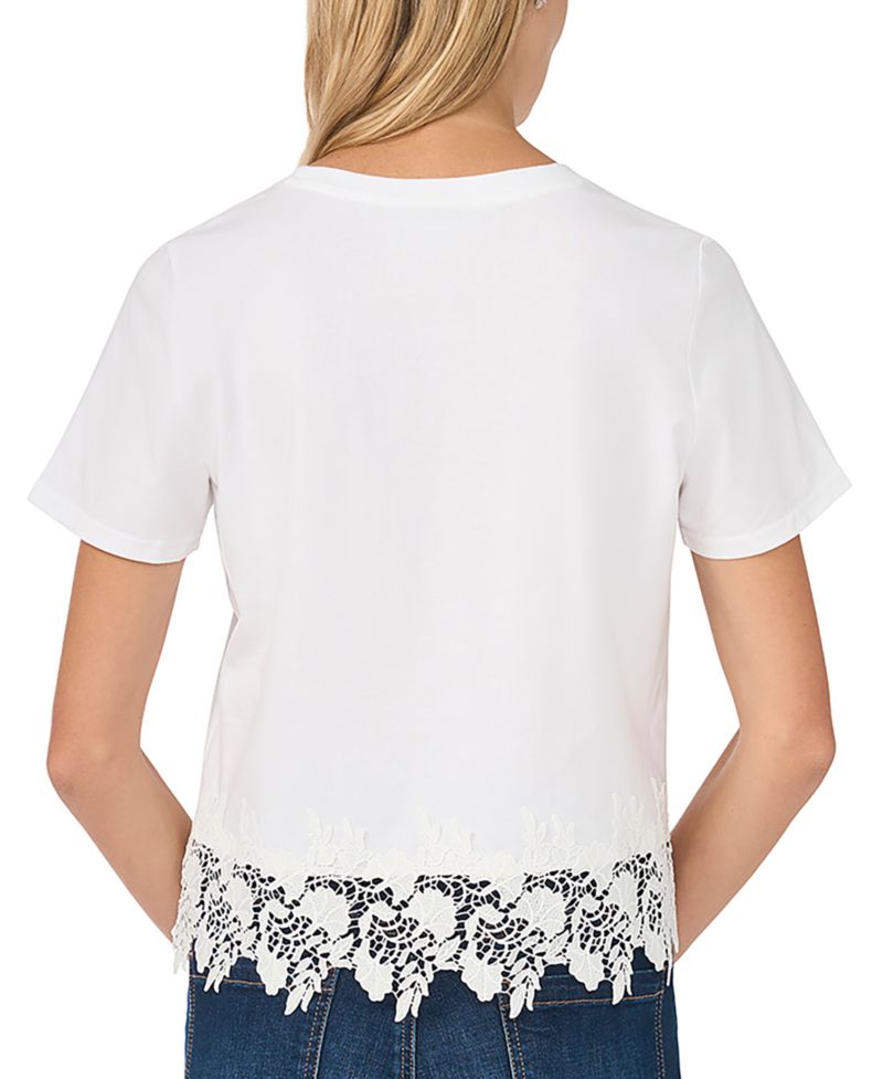 Women's Cropped Boxy Tee With Lace Trim T-Shirt