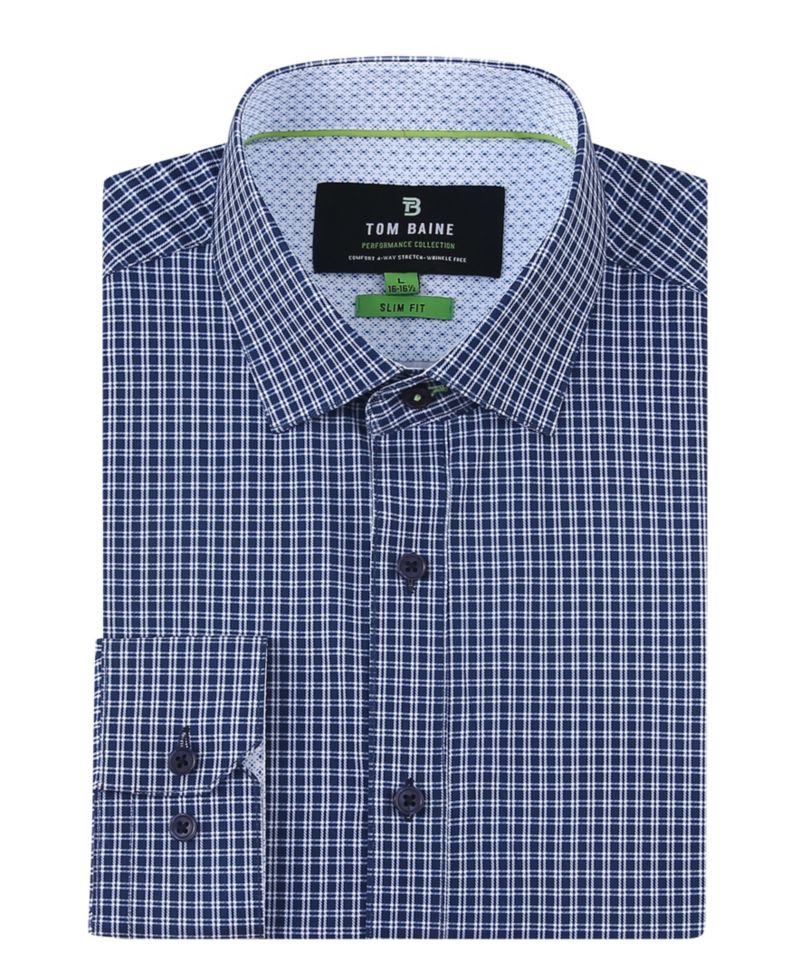 Men's Four Way Stretch Plaid Button Down Dress Shirt