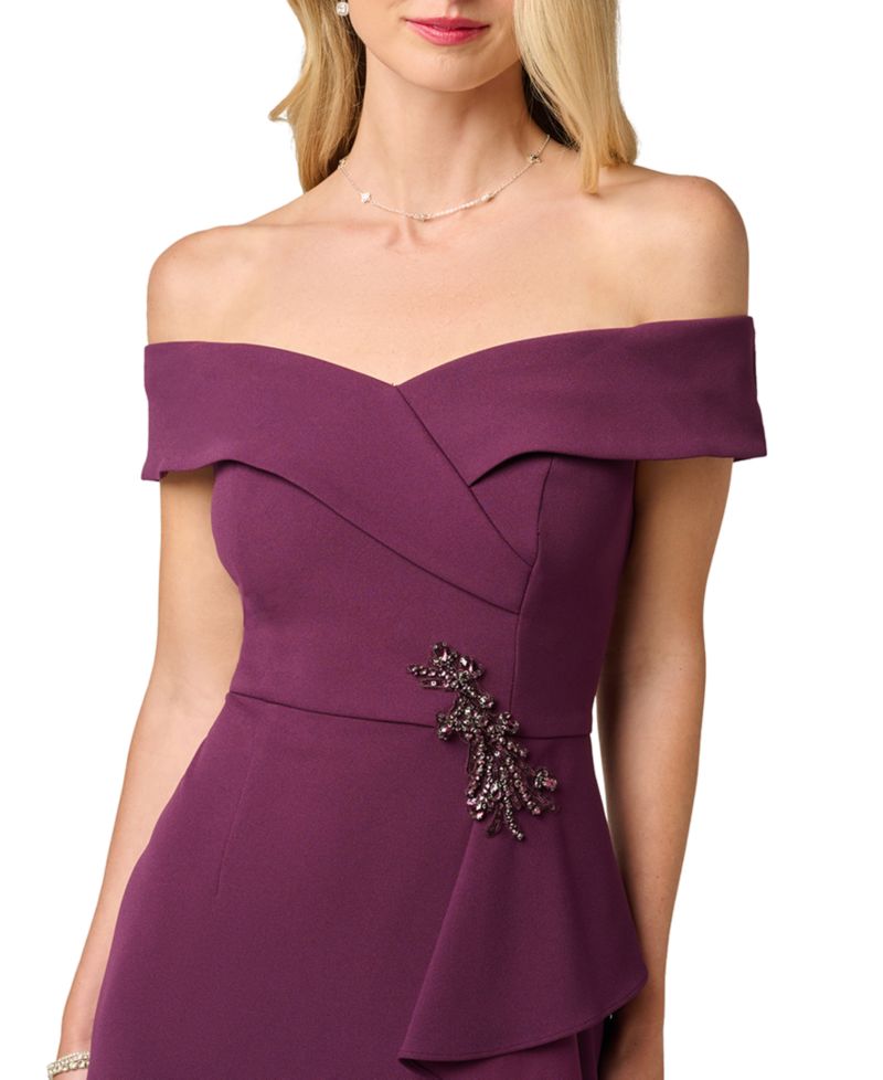 Women's Off-the-Shoulder Column Ruffle Gown