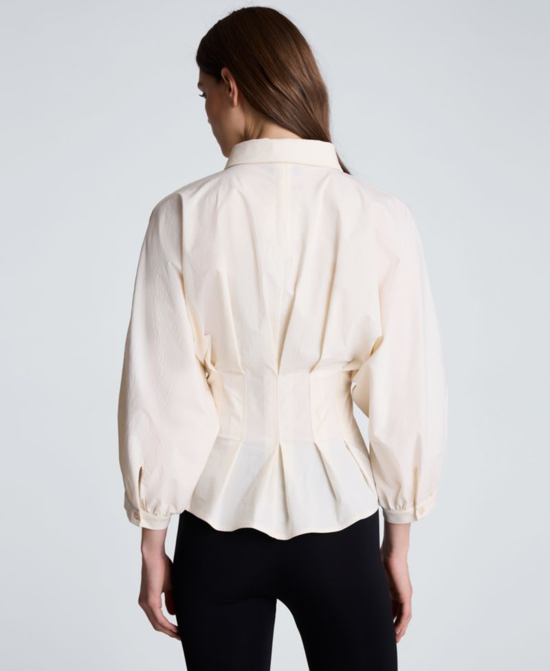 Women's Pleated Button-Front Peplum Shirt