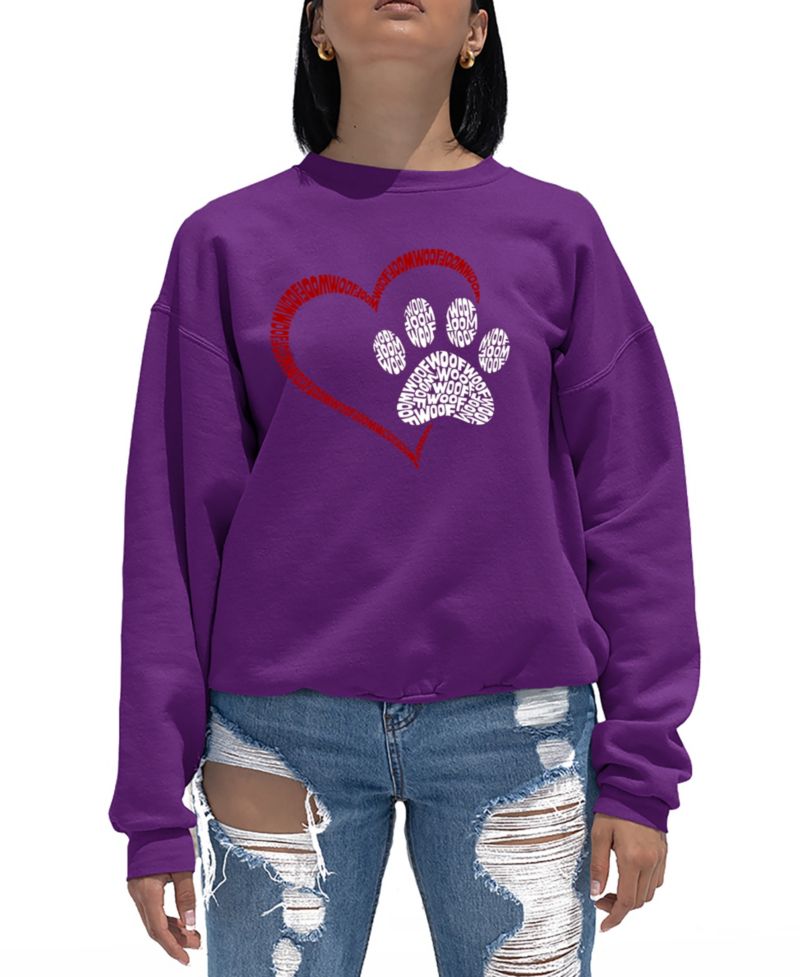 Women's Word Art Paw Heart Crewneck Sweatshirt