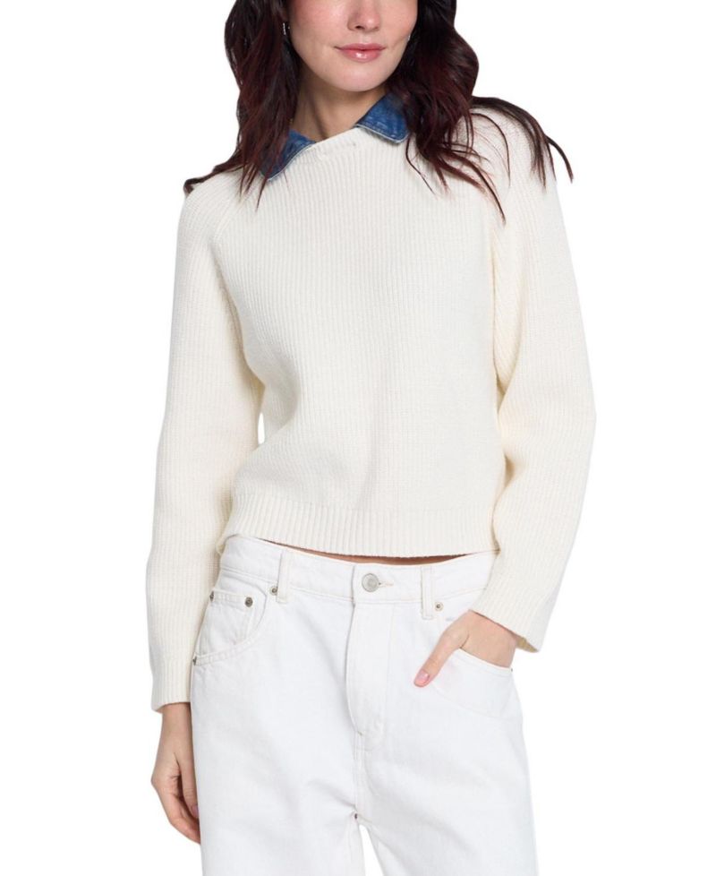 Women's Nash Ribbed-Knit Denim Long-Sleeve Sweater