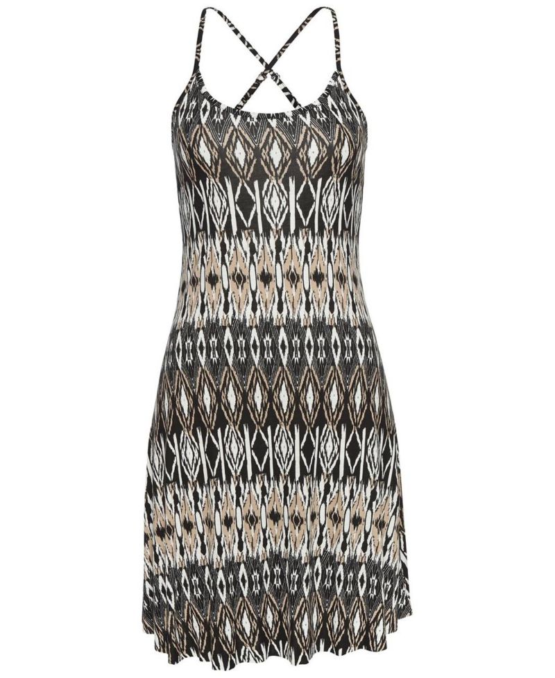 Women's Viscose Printed Crossed Strap A-Line Scoop-Neck Short Dress