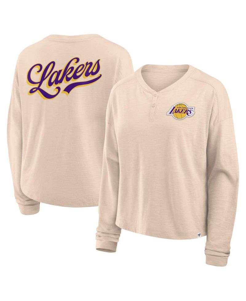 Women's Natural Los Angeles Lakers Boxed Out Drop Fashion Long Sleeve T-Shirt