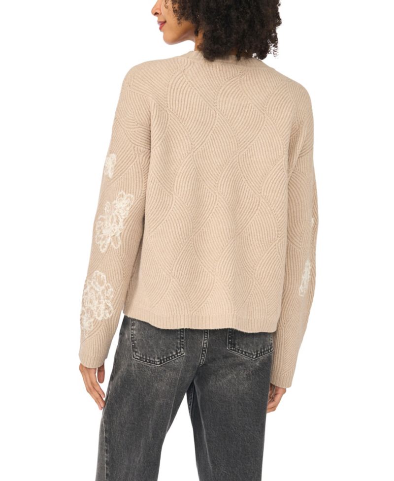 Women's Crewneck Floral-Embroidered Long-Sleeve Sweater