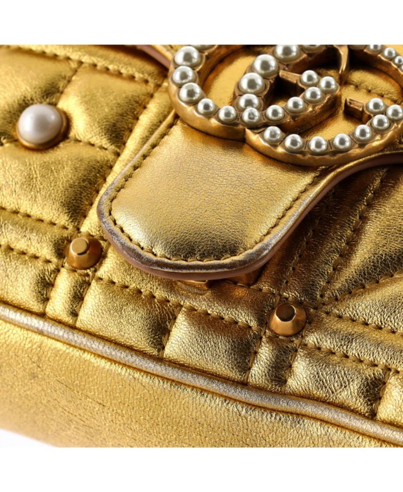 Mini Pearly GG Marmont Flap Bag Embellished Matelasse Leather